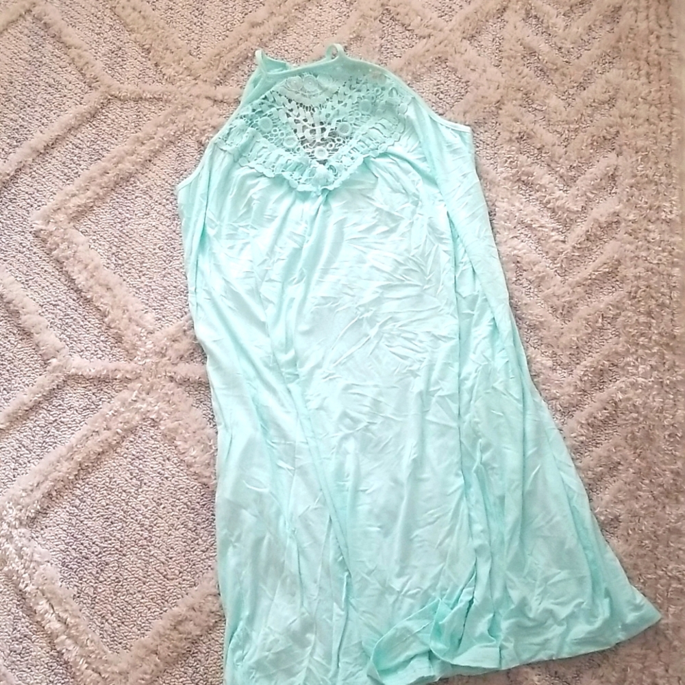 NWOT Never Worn Light Teal Applique Front, Keyhole Back, Flowy Summer Dress